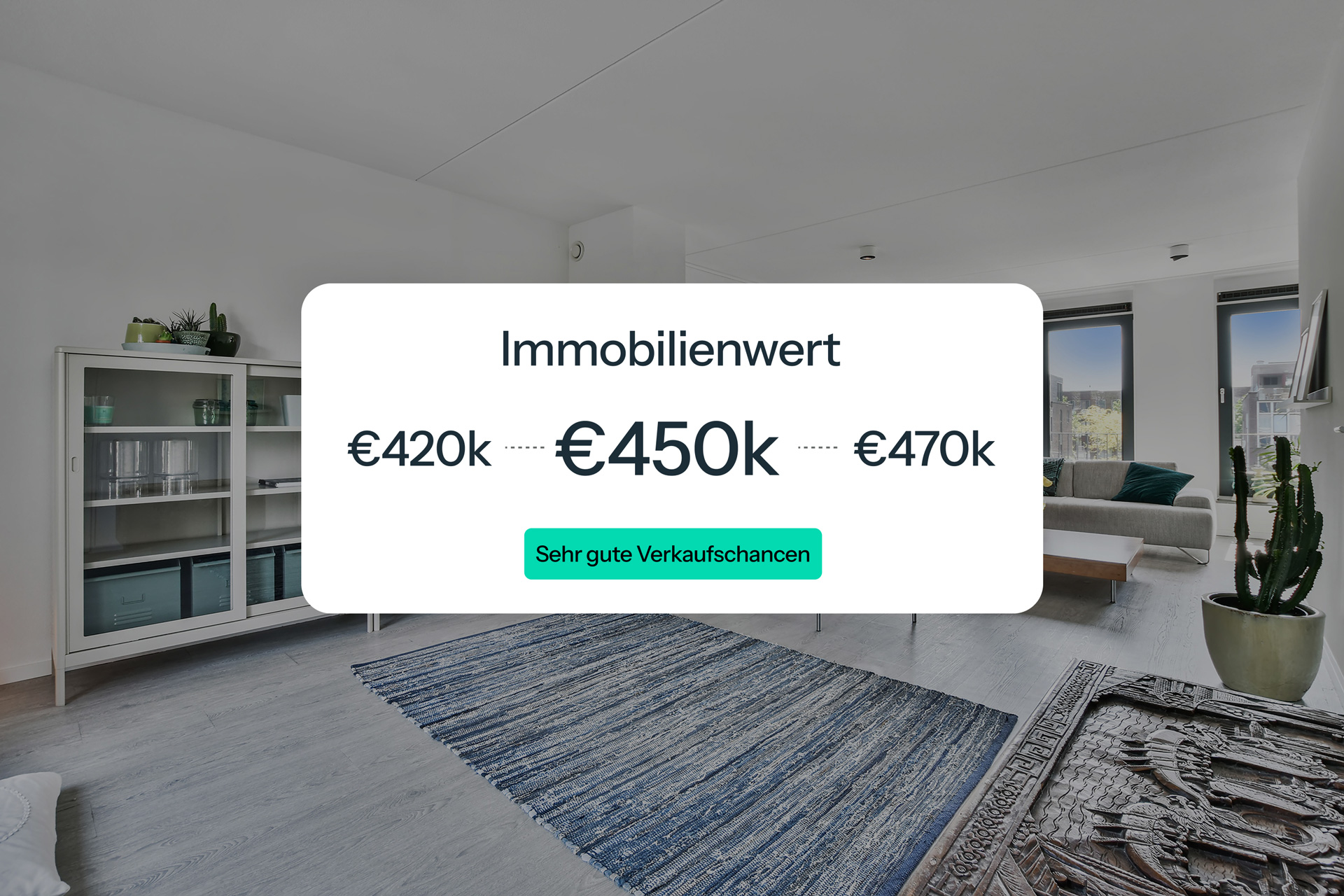 Wertermittlung: Wohnzimmer mit Wertangabe. Immobilienbewertung für Dienstleistungen.